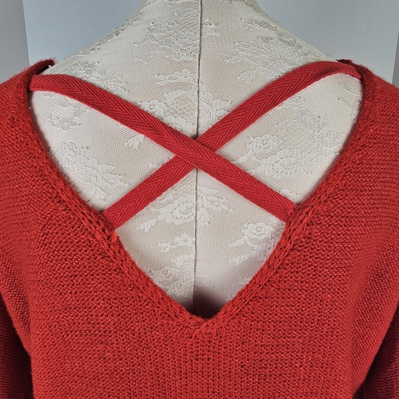 ZARA Knit Red Sweater Dress Tunic Medium V-Neck Cable Knit Zip Hem Long Sleeve - Picture 8 of 16